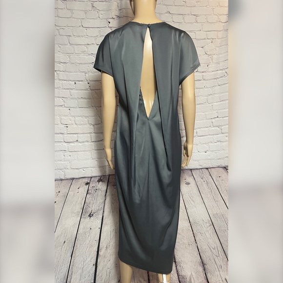 NWT New $232 Skills & Genes Grey Satin Midi Dress Size 6 - Picture 5 of 12